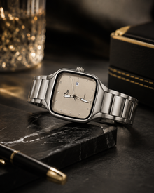 Luxury Silver Automatic Watch with Champagne Dial & Stainless Steel Bracelet