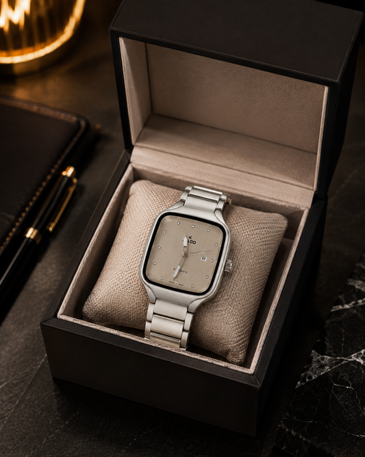 Luxury Silver Automatic Watch with Champagne Dial & Stainless Steel Bracelet